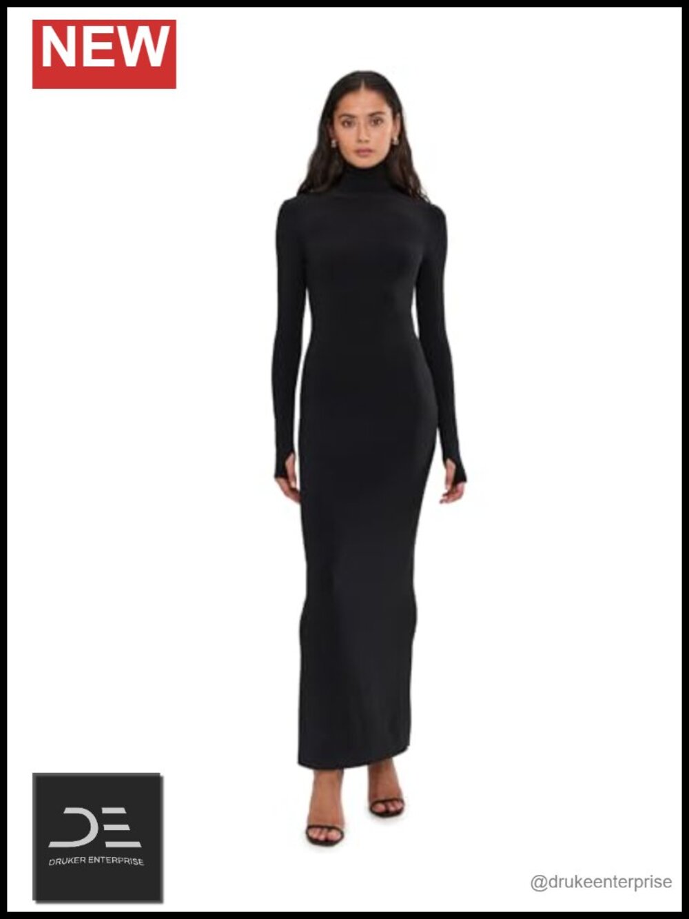 Women's Turtle Neck Maxi Dress Long Sleeve Ankle Length